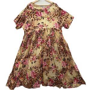 Vtg PHASES Dress Womens 2X Animal Print Floral Full Skirt House Muumuu Tropical